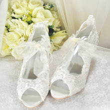 Load image into Gallery viewer, Ivory Satin and Lace Bridal Booties, Size UK5/US7.5
