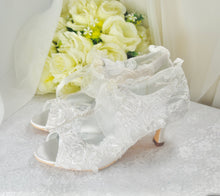 Load image into Gallery viewer, Ivory Satin and Lace Bridal Booties, Size UK5/US7.5
