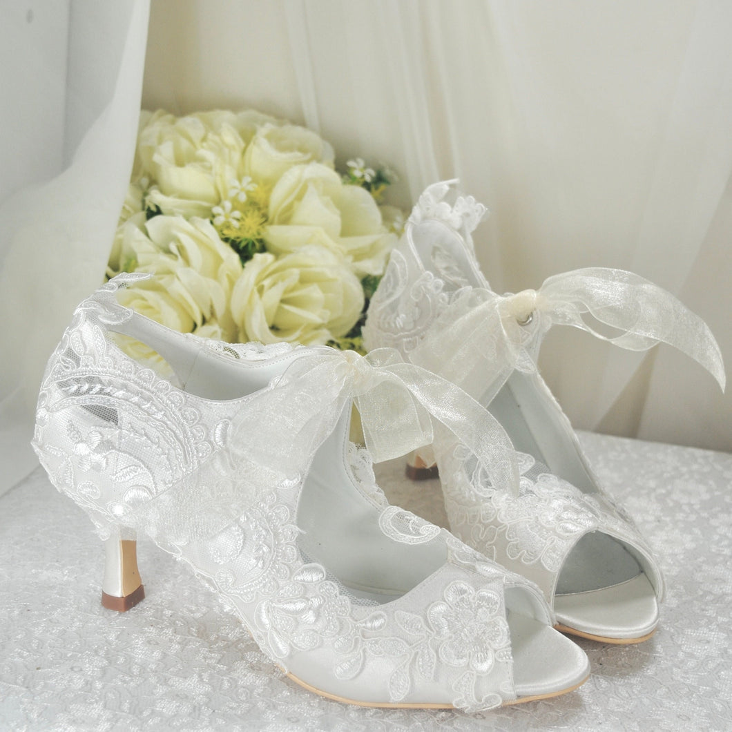 Ivory Satin and Lace Bridal Booties, Size UK5/US7.5