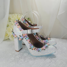 Load image into Gallery viewer, White Sparkling Bridal Block Heels
