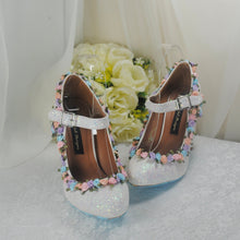 Load image into Gallery viewer, Rose Flowers Glitter Block Heel Bridal Shoes UK5/US7.5
