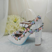 Load image into Gallery viewer, White Sparkling Bridal Block Heels
