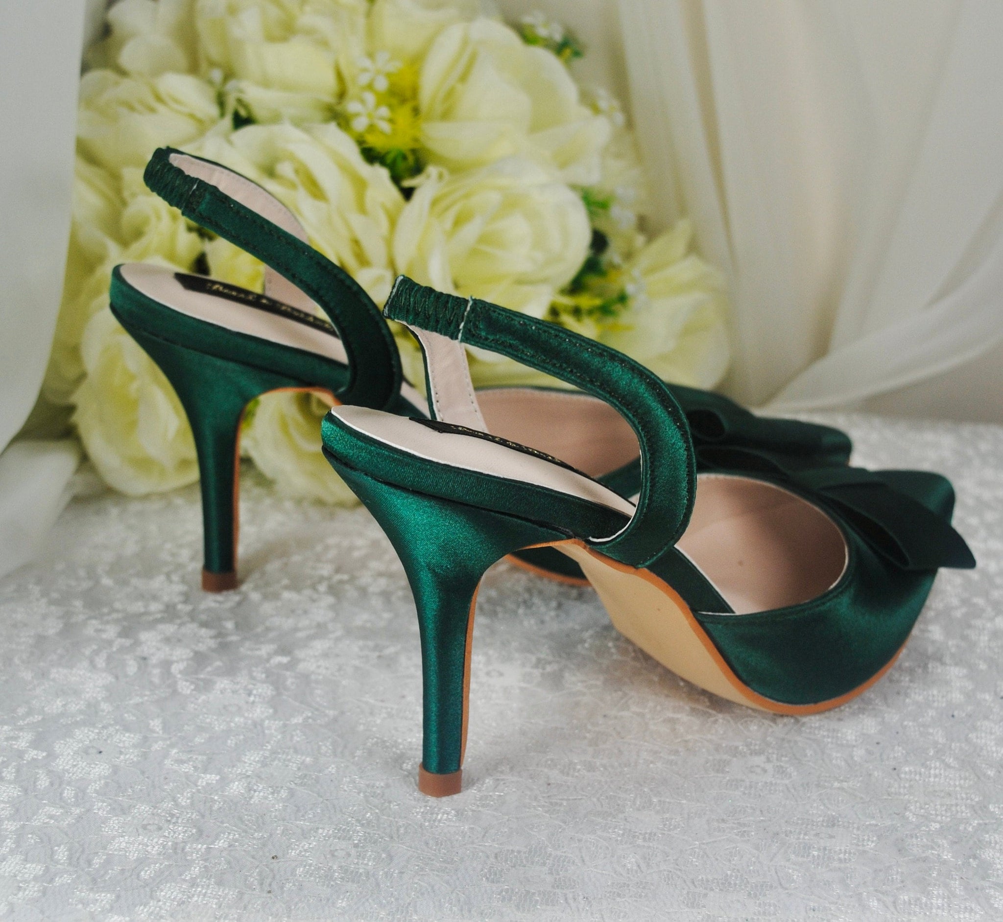 Emerald Green Satin Sling backs & Matching Bag – Becci's Bridal Designs