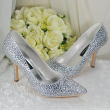 Load image into Gallery viewer, Silver Crystal Cinderella Heels with Matching Clutch Bag
