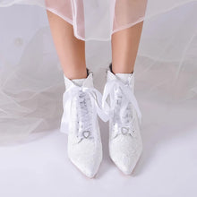 Load image into Gallery viewer, Lace Bridal Boots with Block Heel
