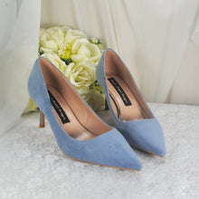 Load image into Gallery viewer, Low Heel Blue Suede Wedding Bridal Heels Shoes 6cm, 8cm, 10cm Heel
