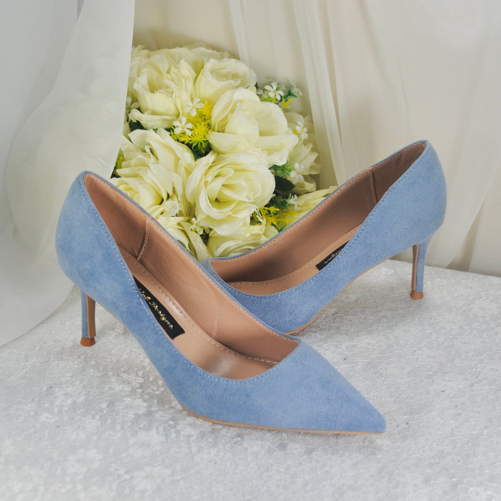 Low Heel Blue Suede Wedding Bridal Heels Shoes 6cm 8cm 10cm Heel Becci s Bridal Designs