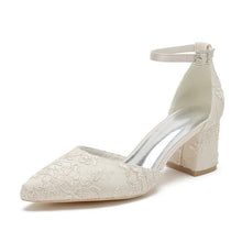 Load image into Gallery viewer, Satin and Lace Block Heels - Champagne or Ivory
