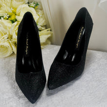 Load image into Gallery viewer, Black Heels with Silver Floral Embellishment UK6/US8.5
