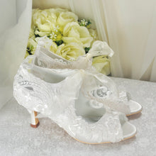 Load image into Gallery viewer, Ivory Satin and Lace Bridal Booties, Size UK5/US7.5
