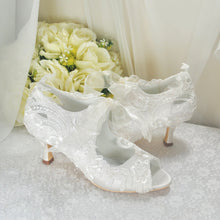 Load image into Gallery viewer, Ivory Satin and Lace Bridal Booties
