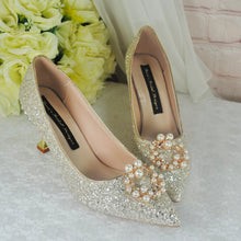 Load image into Gallery viewer, Sparking Champagne Gold Glitter Wedding Shoes  UK7/US9
