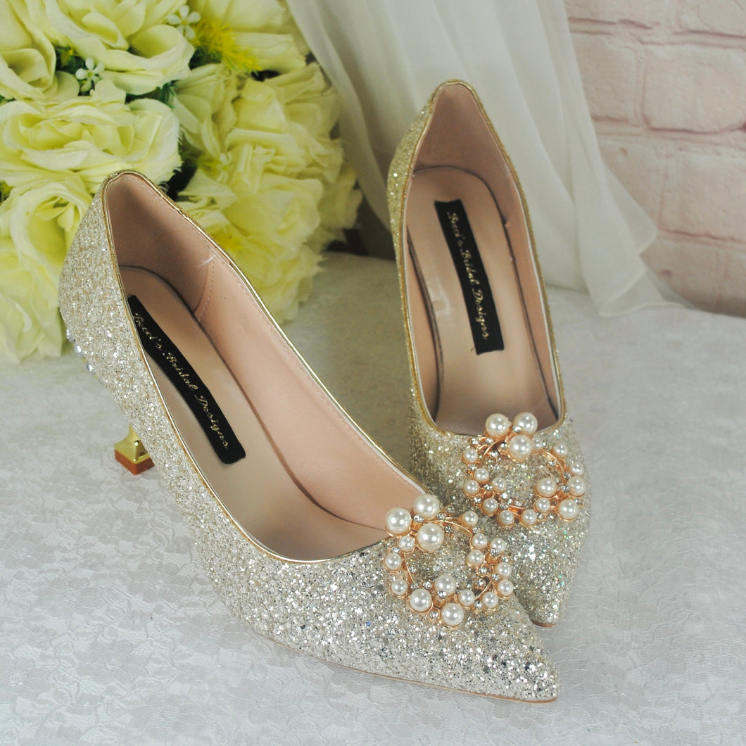 Sparking Champagne Gold Glitter Wedding Shoes  UK7/US9