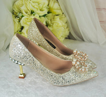 Load image into Gallery viewer, Sparking Champagne Gold Glitter Wedding Shoes  UK7/US9
