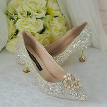 Load image into Gallery viewer, Sparking Champagne Gold Glitter Wedding Shoes  UK7/US9
