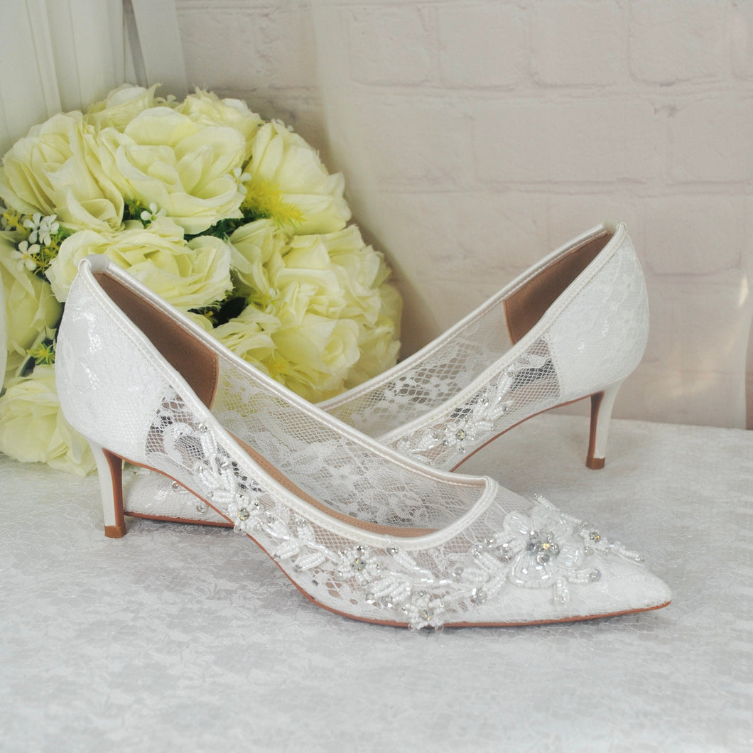 Floral Beaded Lace Heels UK7/US9.5