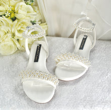 Load image into Gallery viewer, White or Ivory Pearl Flat Sandals
