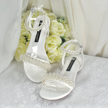 Load image into Gallery viewer, Ivory Flat Wedding Sandals with Pearl Details - Size Uk4/US6.5
