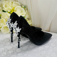 Load image into Gallery viewer, Black Heels with Silver Floral Embellishment UK6/US8.5
