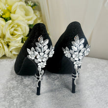 Load image into Gallery viewer, Black Heels with Silver Floral Embellishment UK6/US8.5
