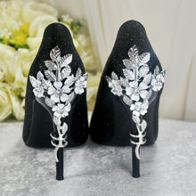 Load image into Gallery viewer, Black Heels with Silver Floral Embellishment UK6/US8.5
