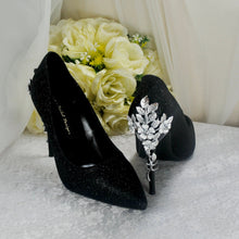 Load image into Gallery viewer, Black Heels with Silver Floral Embellishment UK6/US8.5
