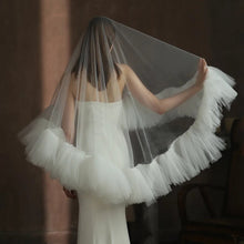 Load image into Gallery viewer, Ruffle edge wedding veil in soft tulle with comb for the bride, 2 Tier
