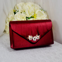 Load image into Gallery viewer, Bridal Satin Clutch Bag with &#39;Cherry Blossom&#39; Embellishment
