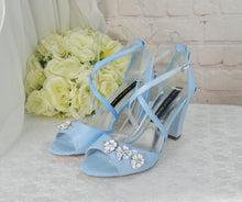 Load image into Gallery viewer, Satin Block Heels with Cherry Blossom
