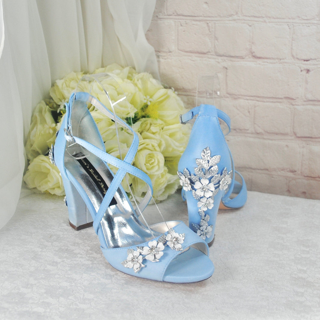 Blue Satin Block Heel Bridal Sandals UK4/US6.5