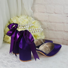 Load image into Gallery viewer, Handmade Satin Block Heel Sandals with Pearl Ankle Strap - Other Colours
