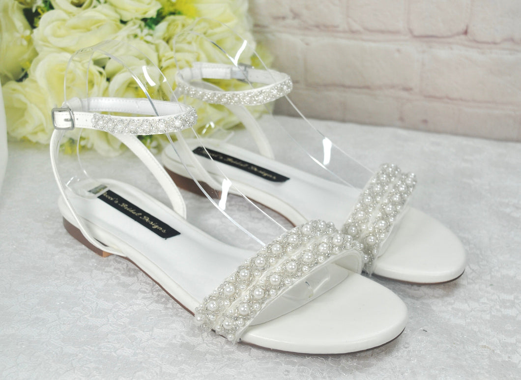 Ivory Pearl Flat Sandals - Size UK6/US8.5