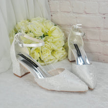 Load image into Gallery viewer, Satin and Lace Block Heels - Champagne or Ivory
