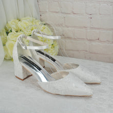 Load image into Gallery viewer, Satin and Lace Block Heels - Champagne or Ivory
