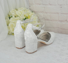 Load image into Gallery viewer, Satin and Lace Block Heels - Champagne or Ivory
