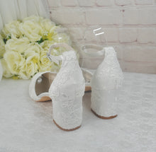 Load image into Gallery viewer, Satin and Lace Block Heels - Champagne or Ivory
