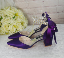 Load image into Gallery viewer, Handmade Satin Block Heel Sandals with Pearl Ankle Strap - Other Colours
