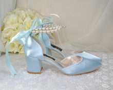 Load image into Gallery viewer, Handmade Satin Block Heel Sandals with Pearl Ankle Strap - Other Colours
