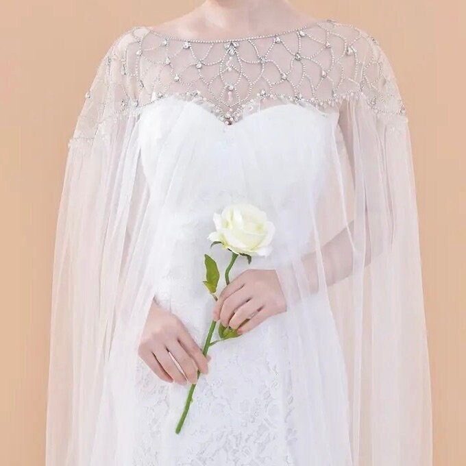 Crystal Embellished Bridal Cape Veil