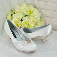 Load image into Gallery viewer, Custom Bridal Shoes, Low Heel Satin Shoe, Beauty and the Beast Wedding, Whiter Ivory Heels
