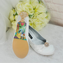 Load image into Gallery viewer, Custom Bridal Shoes, Low Heel Satin Shoe, Beauty and the Beast Wedding, Whiter Ivory Heels
