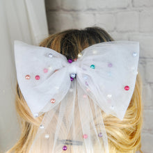 Load image into Gallery viewer, White with Rainbow Pearl Bride Hair Bow
