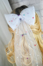 Load image into Gallery viewer, White with Rainbow Pearl Bride Hair Bow
