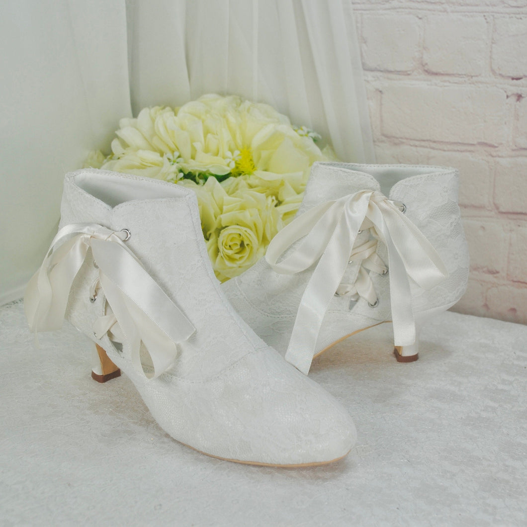 Lace Bridal Boots with Chunky Low Heel