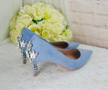 Load image into Gallery viewer, Blue Suede Bridal Shoes 6cm Heel  Size UK8/US10.5
