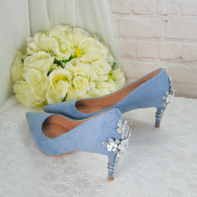 Load image into Gallery viewer, Blue Suede Bridal Shoes 6cm Heel  Size UK8/US10.5
