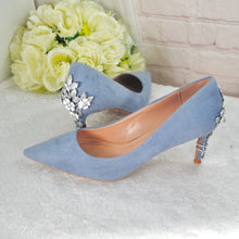 Load image into Gallery viewer, Blue Suede Bridal Shoes 6cm Heel  Size UK8/US10.5
