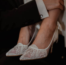 Load image into Gallery viewer, Ivory Lace Bridal Shoes with Swarovski Crystal Heels UK4/US6.5
