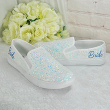 Load image into Gallery viewer, Beautiful White Glitter Bridal Shoes - Flat Wedding Trainers / Sneakers
