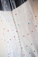 Load image into Gallery viewer, White Pearl Bridal Veil with Rainbow Multi Coloured Pearls, Disco Ball Wedding Veil
